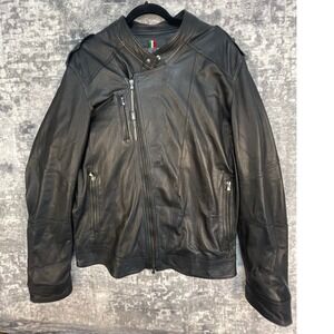 Vera Pelle Moto Leather Jacket Men 58EU Black Solid Asymmetrical Italy Bikercore
